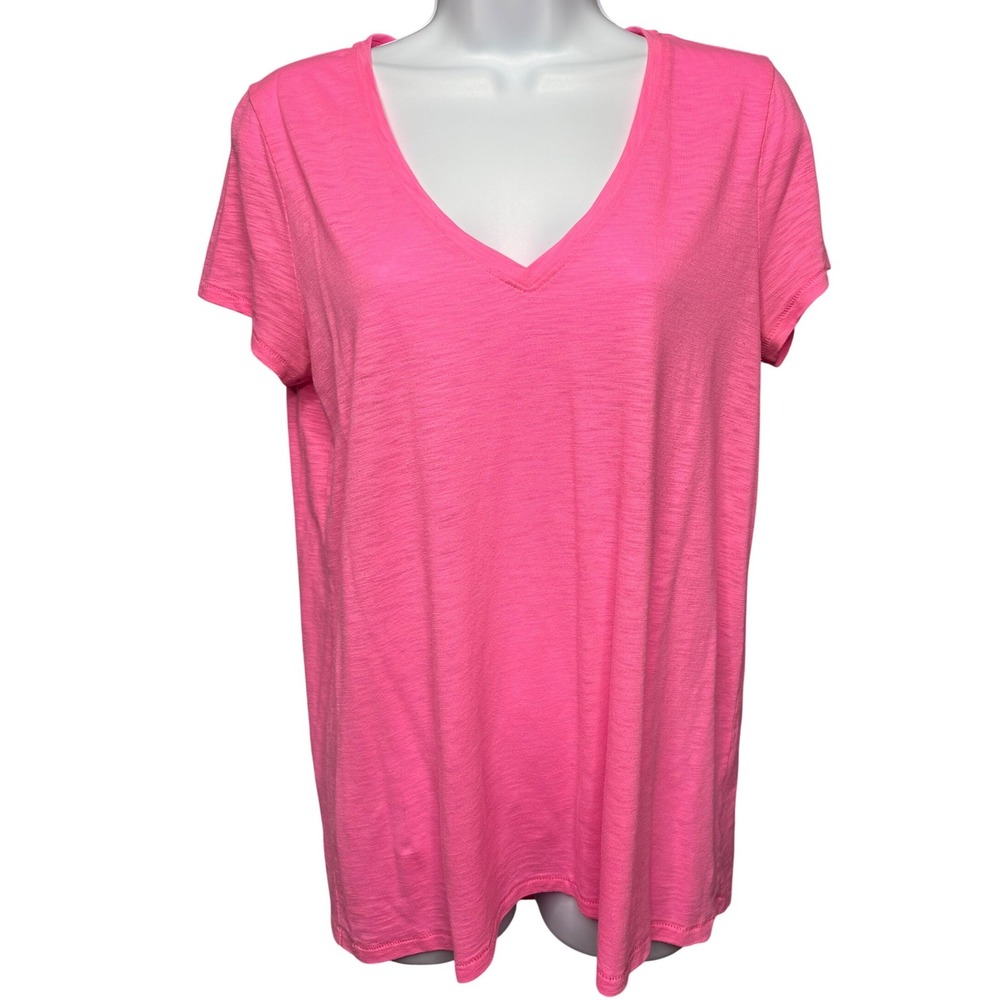 LILLY PULITZER Womens Pink V-Neck Slub Knit Short Sleeve T-Shirt M Lightweight - Picture 1 of 10
